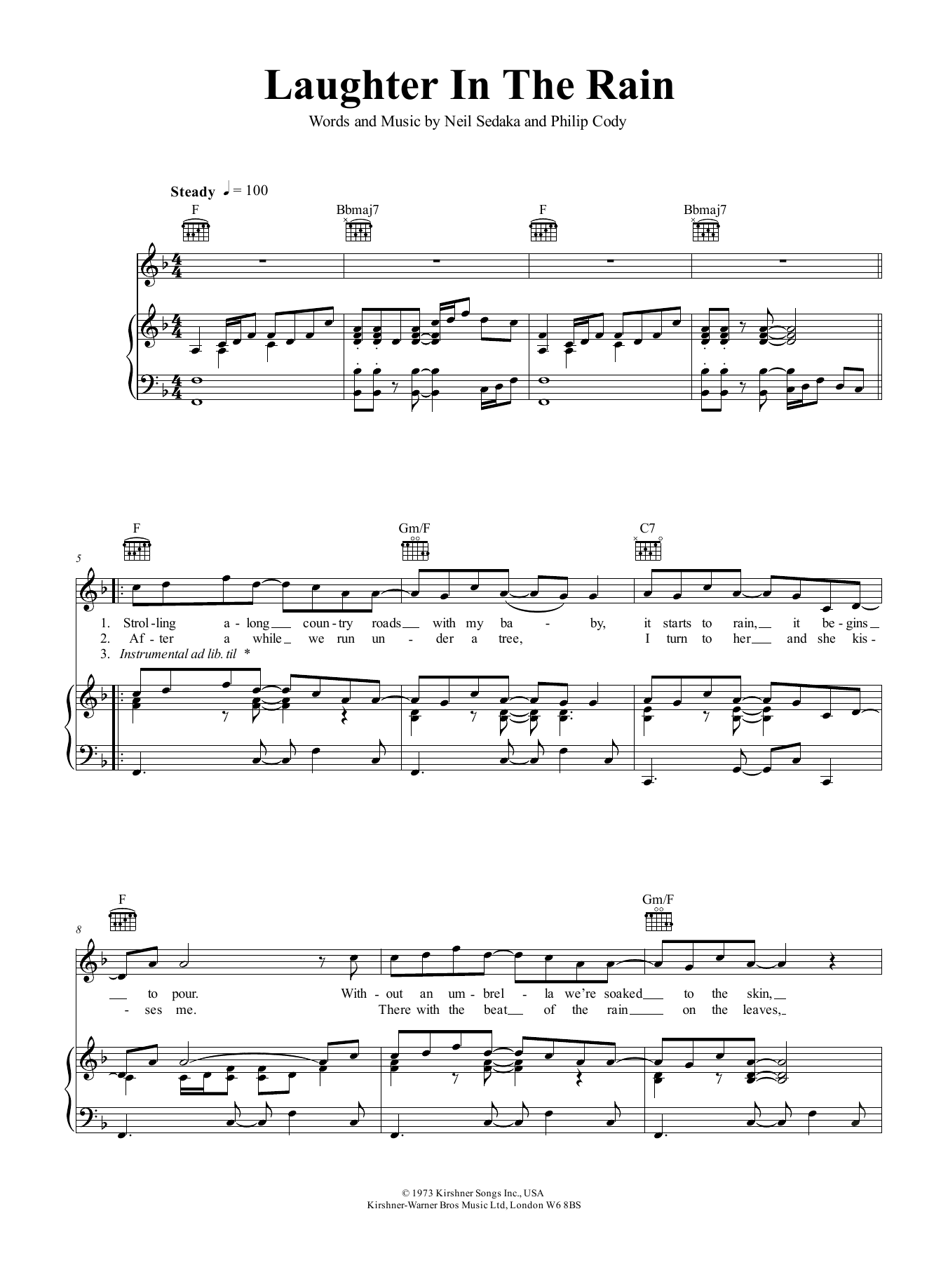 Neil Sedaka Laughter In The Rain sheet music notes and chords arranged for Piano, Vocal & Guitar Chords (Right-Hand Melody)