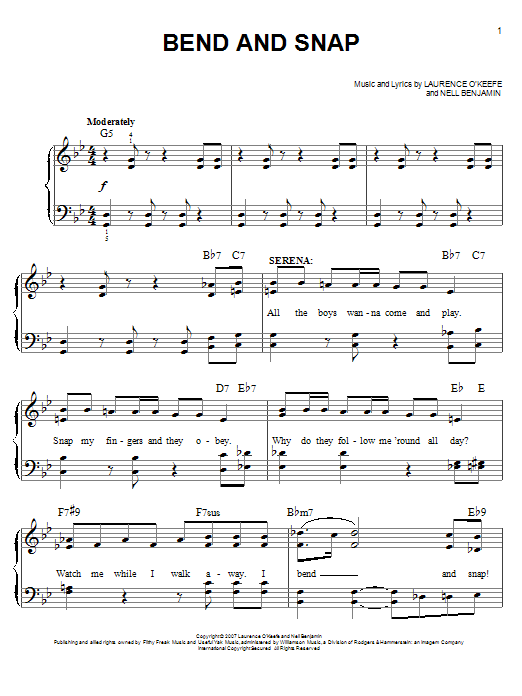 Nell Benjamin Bend And Snap sheet music notes and chords arranged for Easy Piano