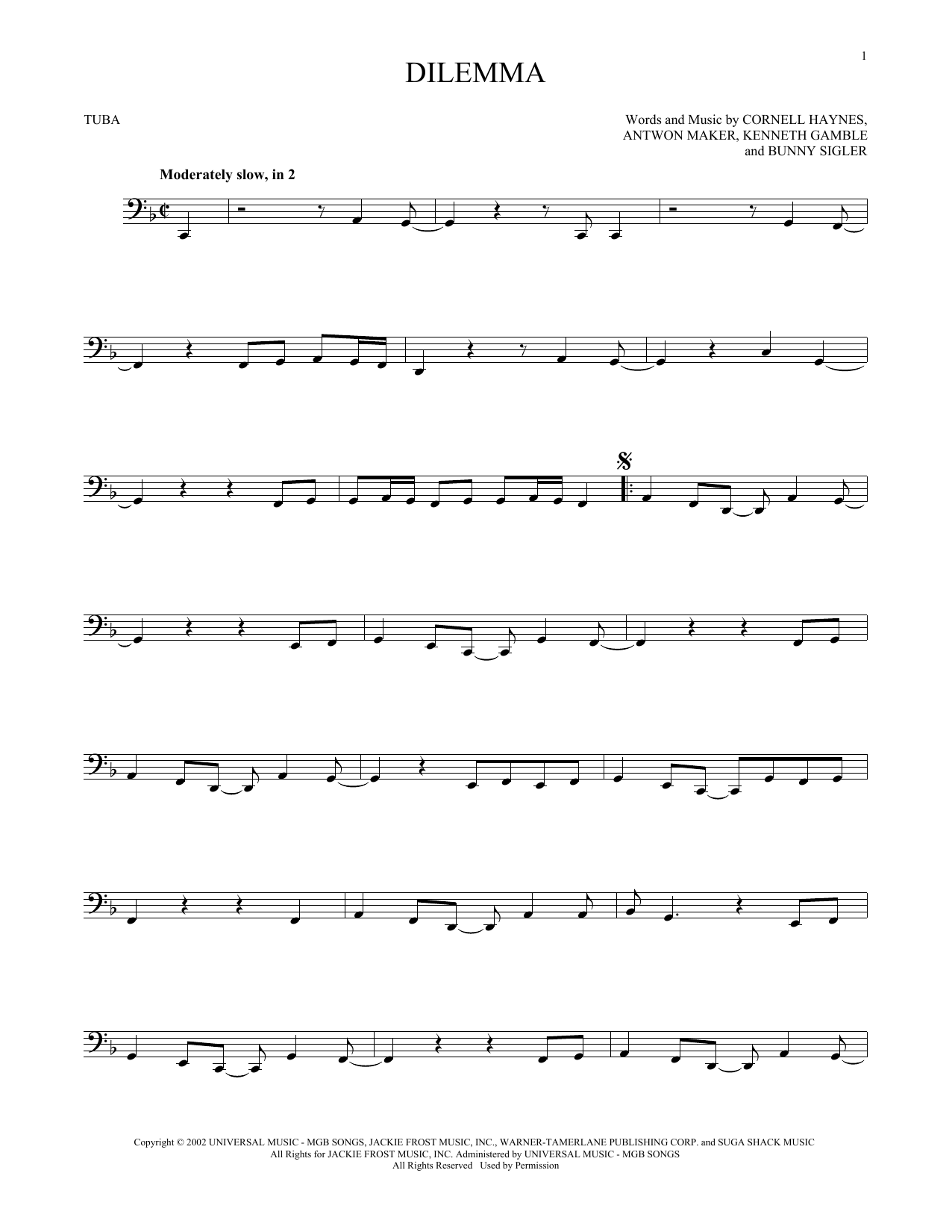 Nelly Dilemma (feat. Kelly Rowland) sheet music notes and chords arranged for Tuba Solo