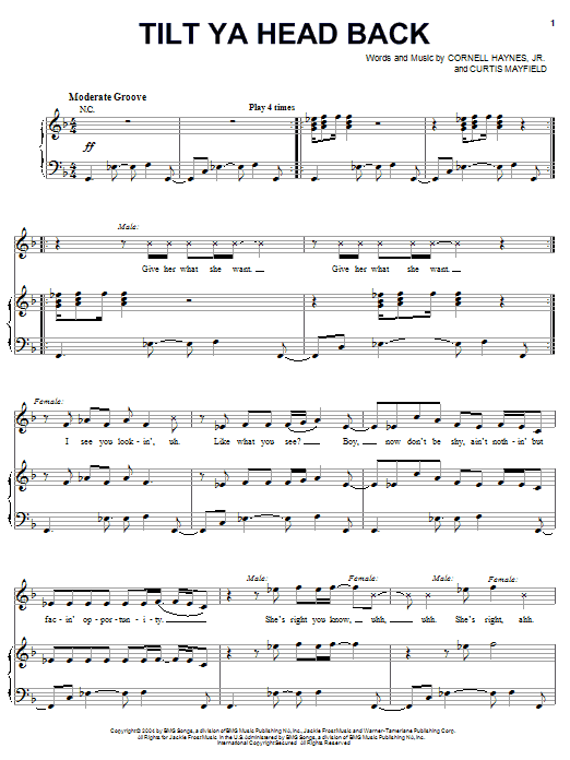 Nelly featuring Christina Aguilera Tilt Ya Head Back sheet music notes and chords arranged for Piano, Vocal & Guitar Chords (Right-Hand Melody)