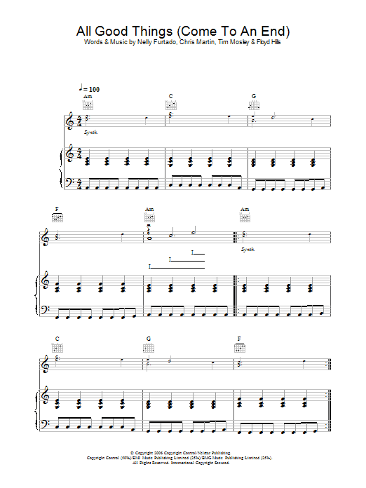 Nelly Furtado All Good Things (Come To An End) sheet music notes and chords arranged for Piano, Vocal & Guitar Chords