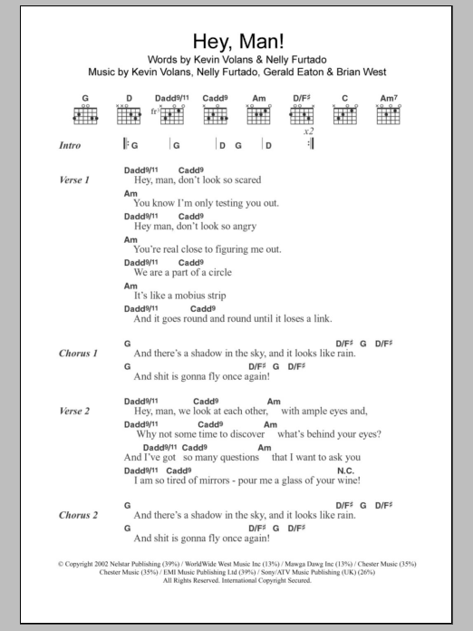 Nelly Furtado Hey, Man! sheet music notes and chords arranged for Guitar Chords/Lyrics