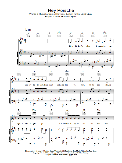 Nelly Hey Porsche sheet music notes and chords arranged for Piano, Vocal & Guitar Chords