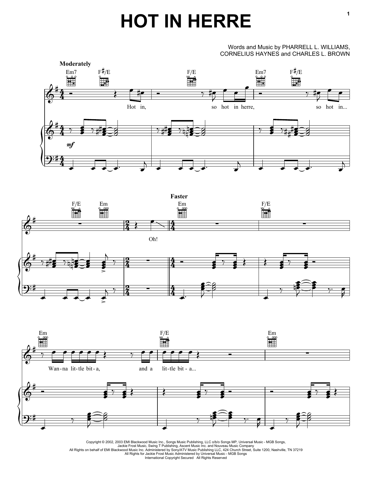 Nelly Hot In Herre sheet music notes and chords arranged for Pro Vocal
