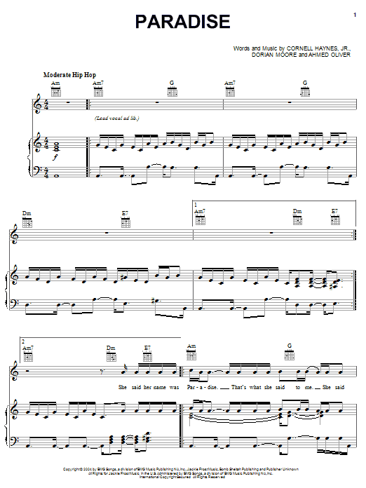 Nelly Paradise sheet music notes and chords arranged for Piano, Vocal & Guitar Chords (Right-Hand Melody)
