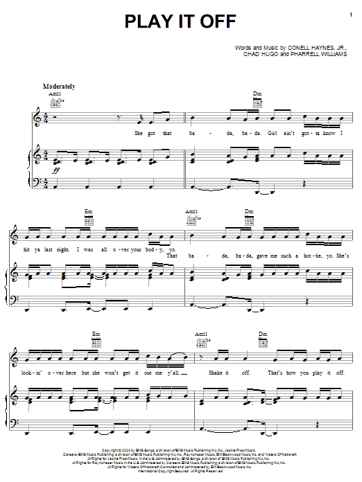 Nelly Play It Off sheet music notes and chords arranged for Piano, Vocal & Guitar Chords (Right-Hand Melody)