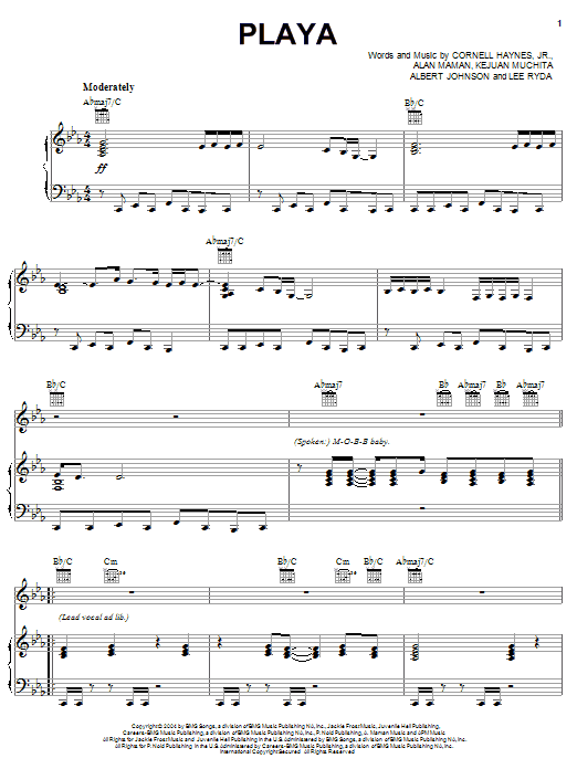 Nelly Playa sheet music notes and chords arranged for Piano, Vocal & Guitar Chords (Right-Hand Melody)