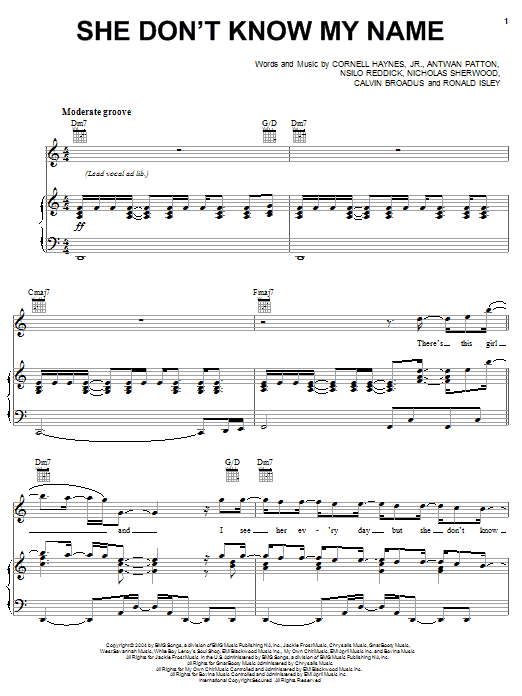 Nelly She Don't Know My Name sheet music notes and chords arranged for Piano, Vocal & Guitar Chords (Right-Hand Melody)