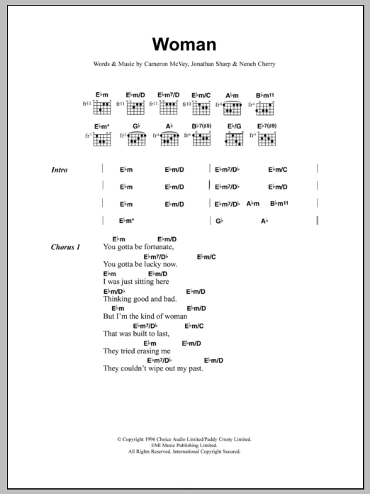Neneh Cherry Woman sheet music notes and chords arranged for Guitar Chords/Lyrics