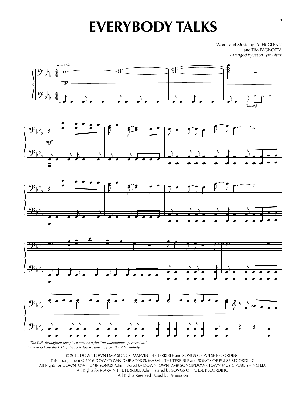 Neon Trees Everybody Talks (arr. Jason Lyle Black) sheet music notes and chords arranged for Piano Solo