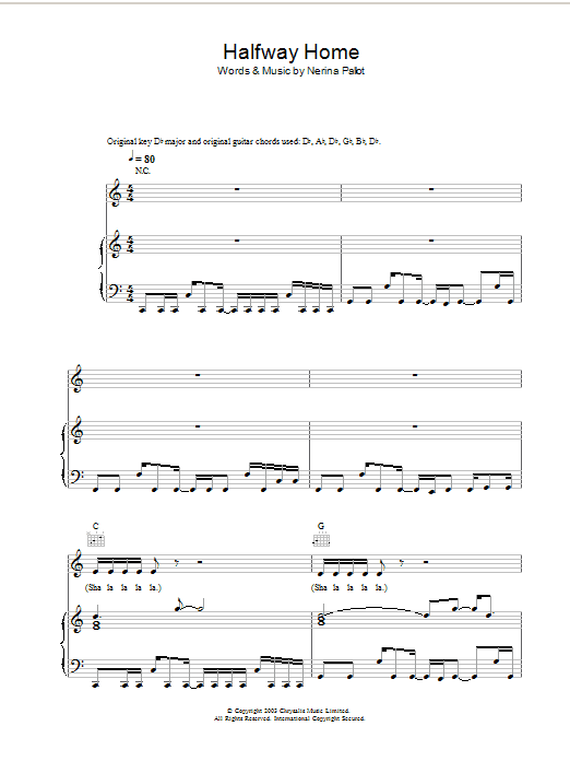 Nerina Pallot Halfway Home sheet music notes and chords arranged for Piano, Vocal & Guitar Chords
