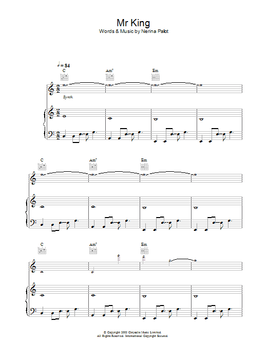 Nerina Pallot Mr. King sheet music notes and chords arranged for Piano, Vocal & Guitar Chords