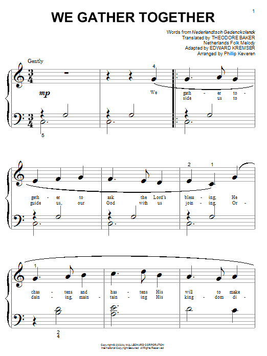 Netherlands Folk Hymn We Gather Together (arr. Phillip Keveren) sheet music notes and chords arranged for Piano Solo
