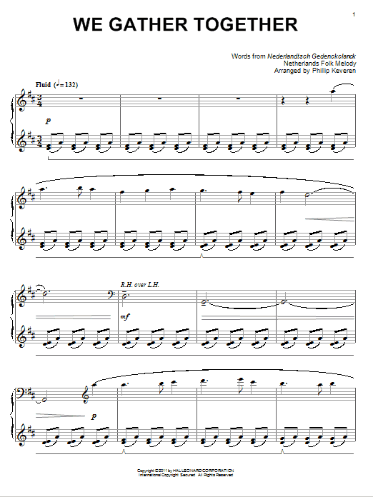 Netherlands Folk Hymn We Gather Together [Classical version] (arr. Phillip Keveren) sheet music notes and chords arranged for Piano Solo