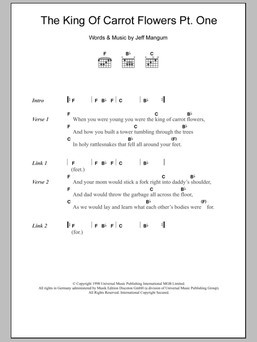 Neutral Milk Hotel The King Of Carrot Flowers Pt. One sheet music notes and chords arranged for Guitar Chords/Lyrics