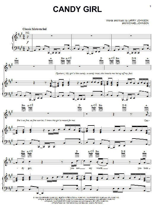 New Edition Candy Girl sheet music notes and chords arranged for Piano, Vocal & Guitar Chords (Right-Hand Melody)