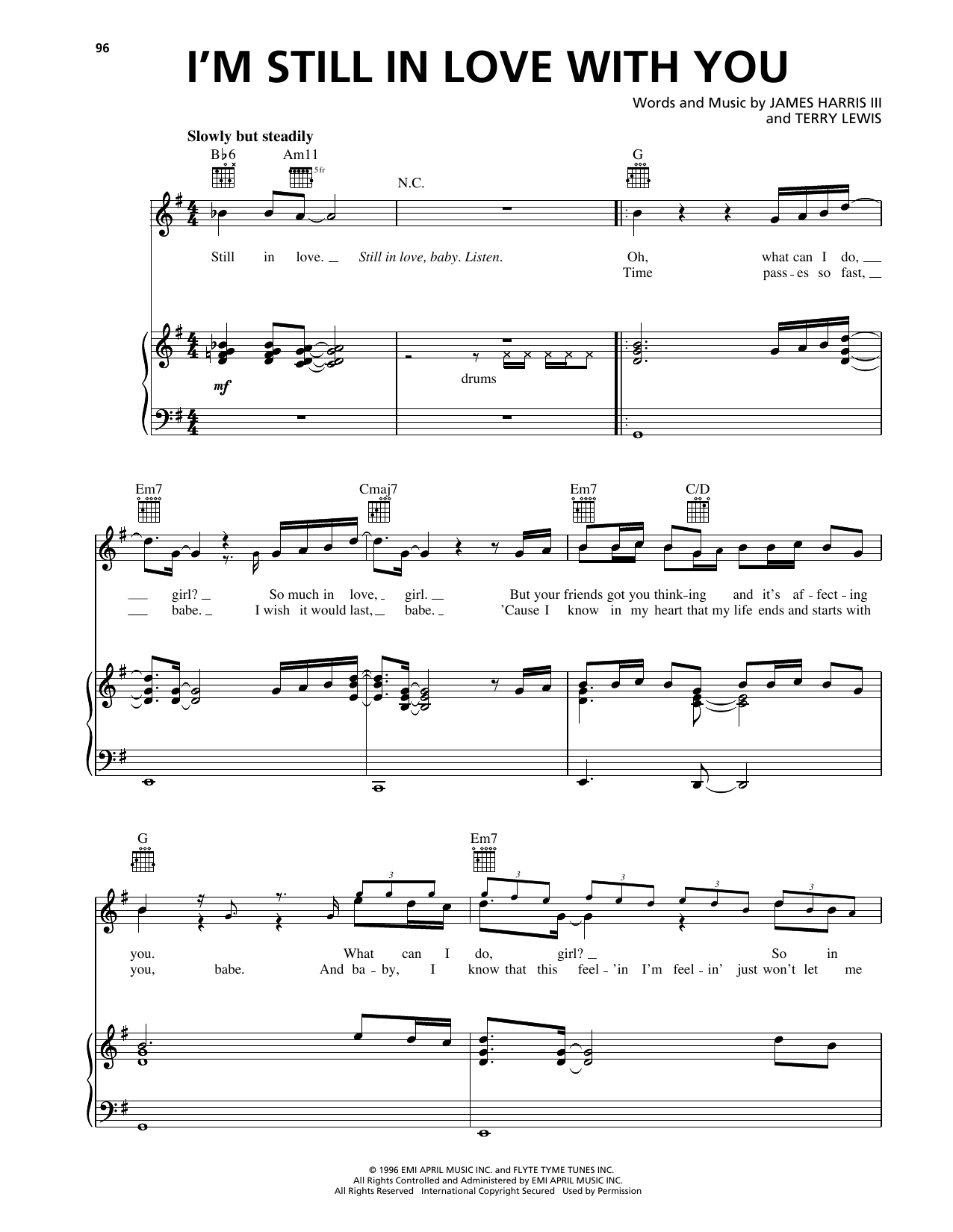 New Edition I'm Still In Love With You sheet music notes and chords arranged for Piano, Vocal & Guitar Chords (Right-Hand Melody)