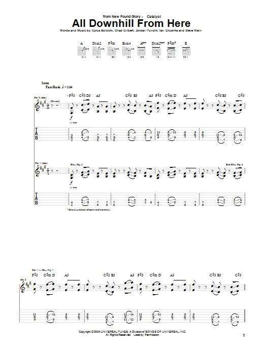 New Found Glory All Downhill From Here sheet music notes and chords arranged for Bass Guitar Tab