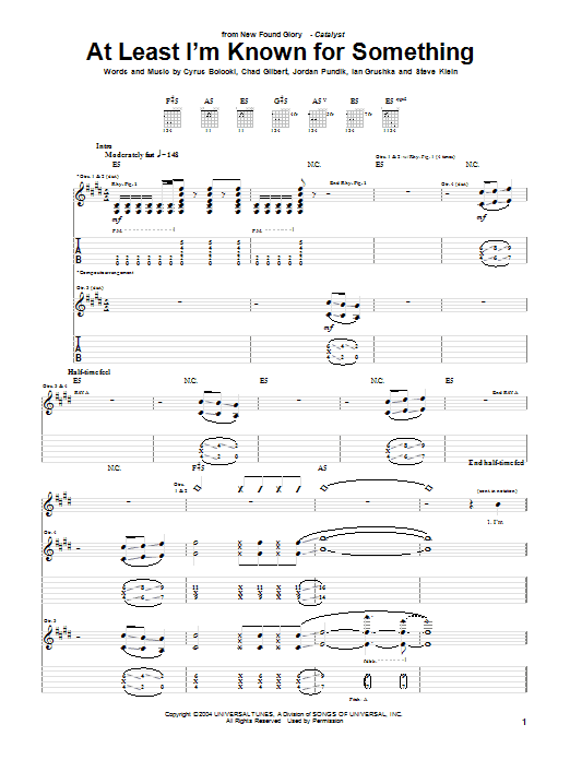 New Found Glory At Least I'm Known For Something sheet music notes and chords arranged for Guitar Tab