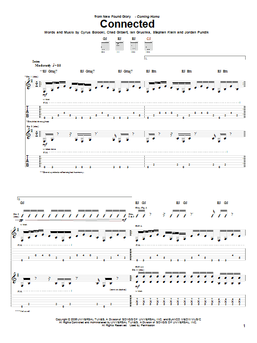 New Found Glory Connected sheet music notes and chords arranged for Guitar Tab