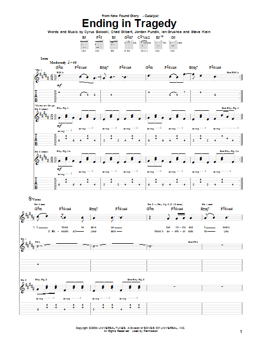 New Found Glory Ending In Tragedy sheet music notes and chords arranged for Guitar Tab