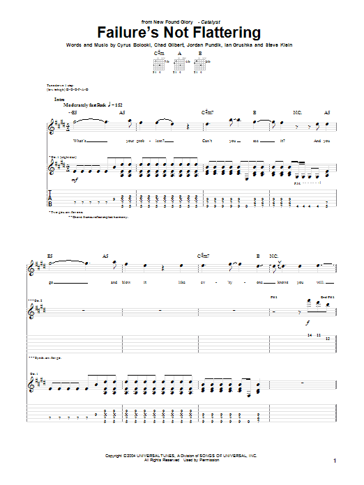 New Found Glory Failure's Not Flattering sheet music notes and chords arranged for Guitar Tab