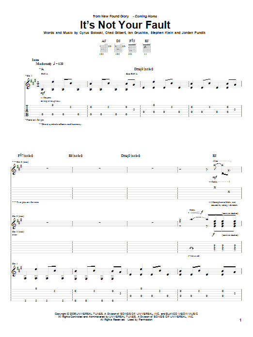 New Found Glory It's Not Your Fault sheet music notes and chords arranged for Guitar Tab