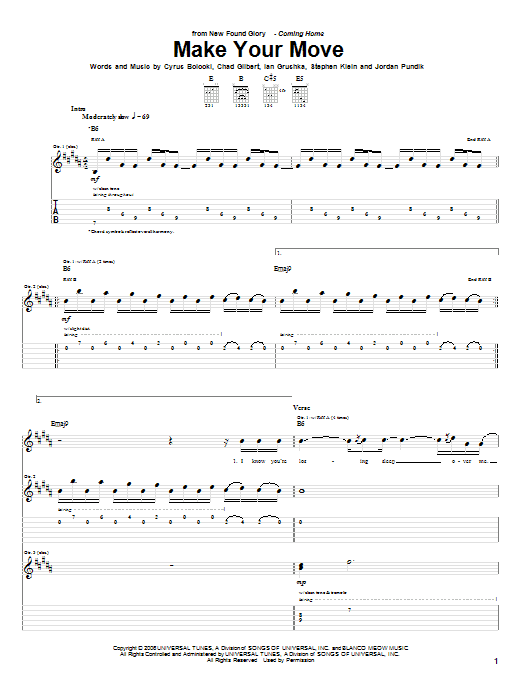 New Found Glory Make Your Move sheet music notes and chords arranged for Guitar Tab
