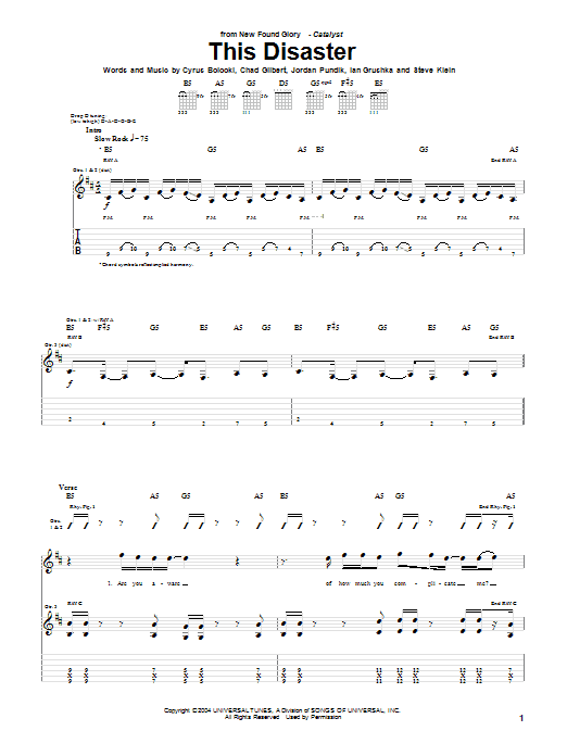 New Found Glory This Disaster sheet music notes and chords arranged for Guitar Tab