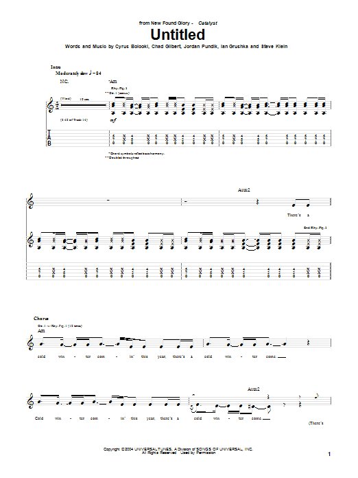 New Found Glory Untitled sheet music notes and chords arranged for Guitar Tab