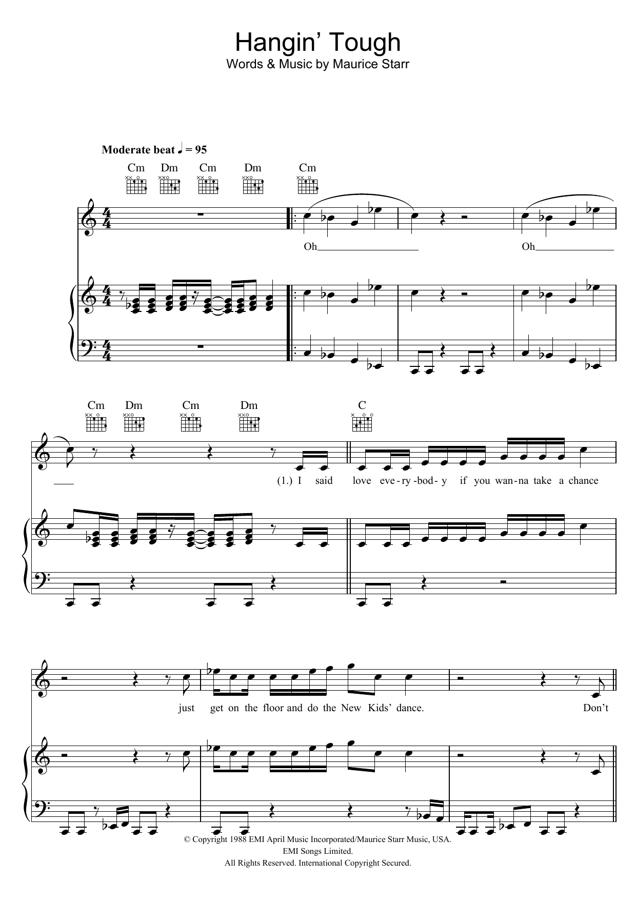 New Kids On The Block Hangin' Tough sheet music notes and chords arranged for Piano, Vocal & Guitar Chords (Right-Hand Melody)