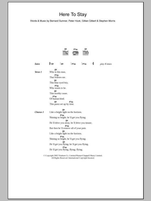 New Order Here To Stay sheet music notes and chords arranged for Guitar Chords/Lyrics