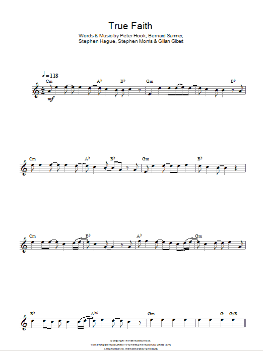New Order True Faith sheet music notes and chords arranged for Piano, Vocal & Guitar Chords