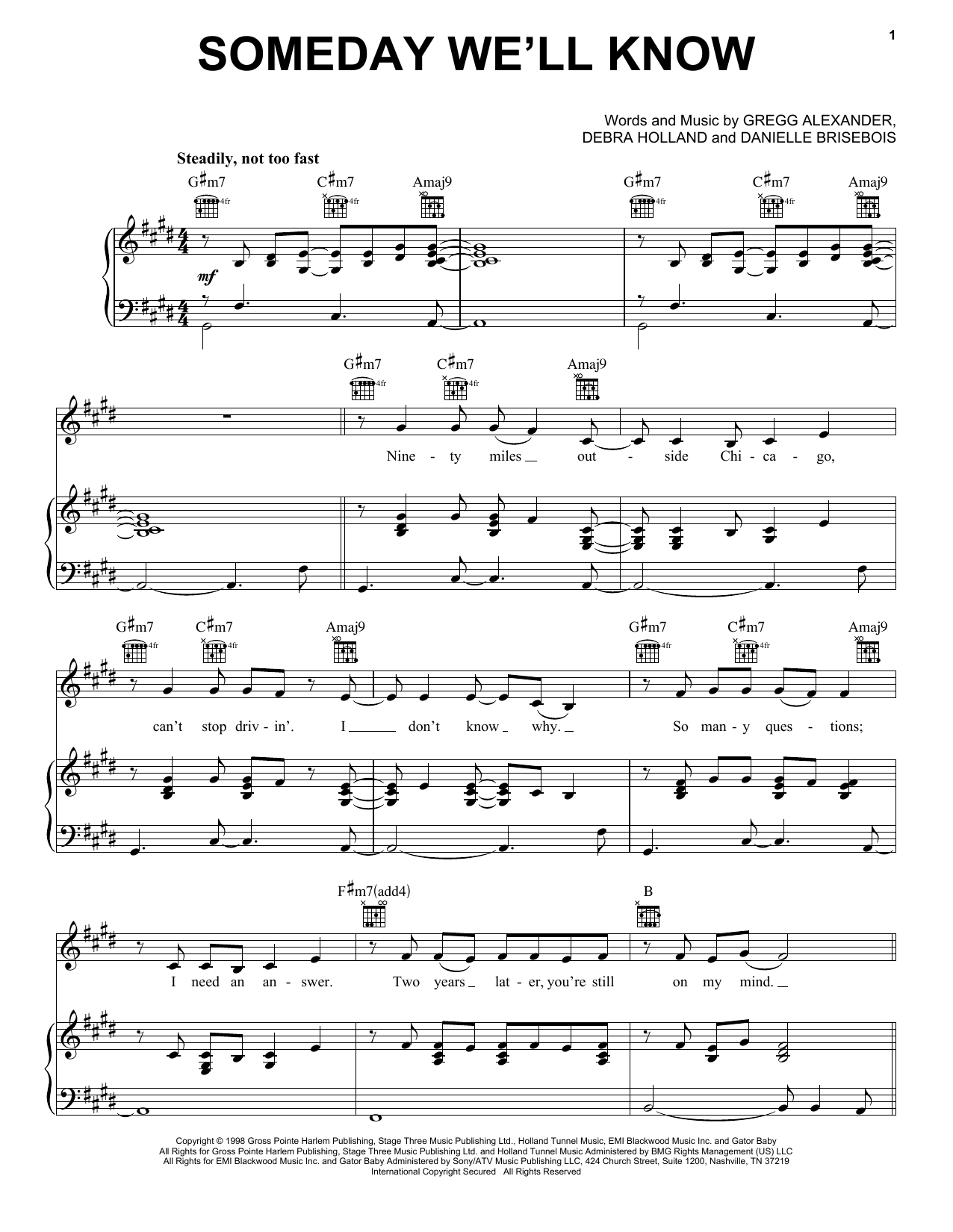 New Radicals Someday We'll Know sheet music notes and chords arranged for Piano, Vocal & Guitar Chords (Right-Hand Melody)