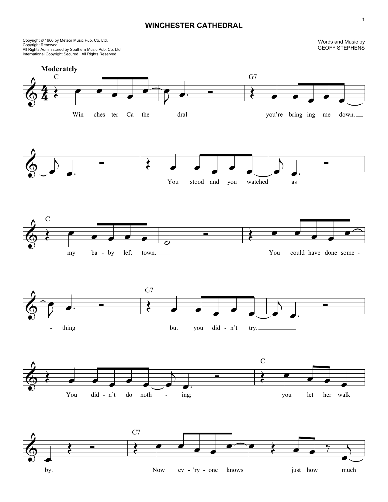 New Vaudeville Band Winchester Cathedral sheet music notes and chords arranged for Lead Sheet / Fake Book