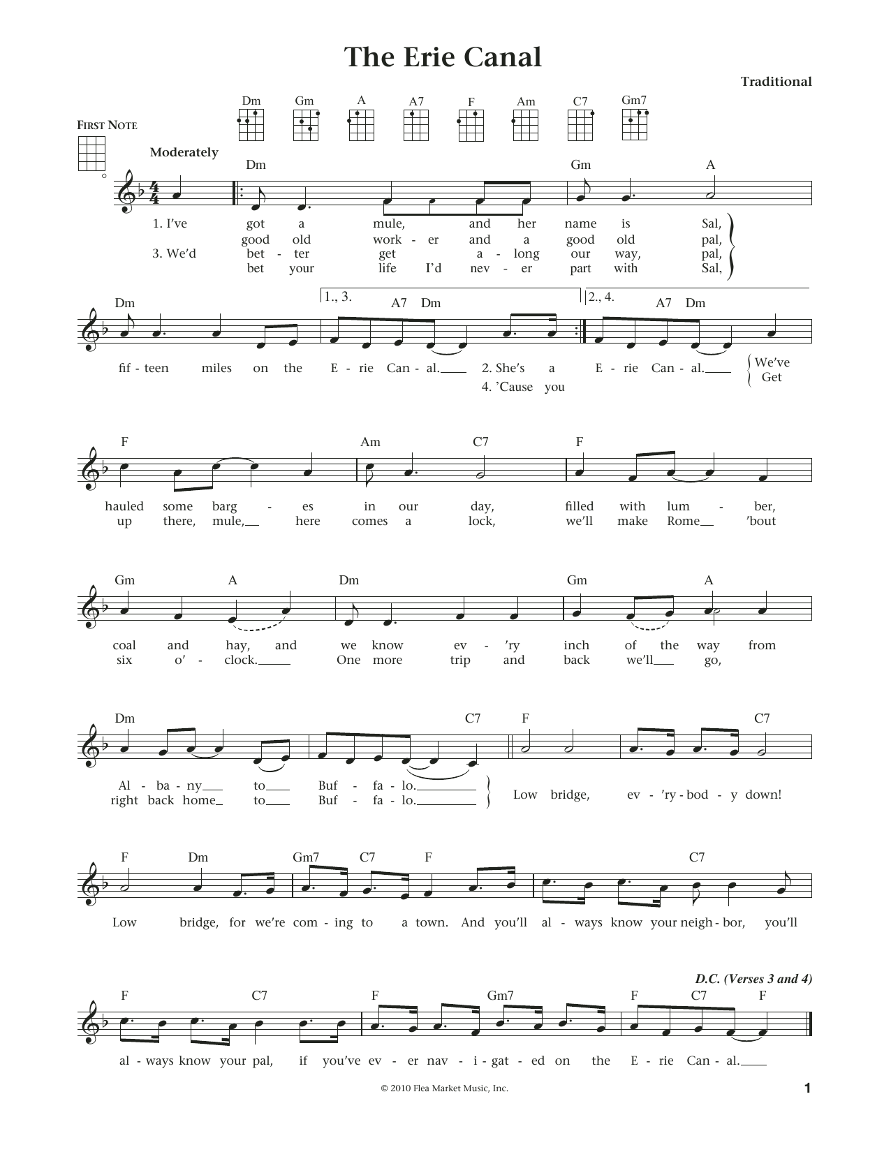 New York Work Song The Erie Canal (from The Daily Ukulele) (arr. Liz and Jim Beloff) sheet music notes and chords arranged for Ukulele