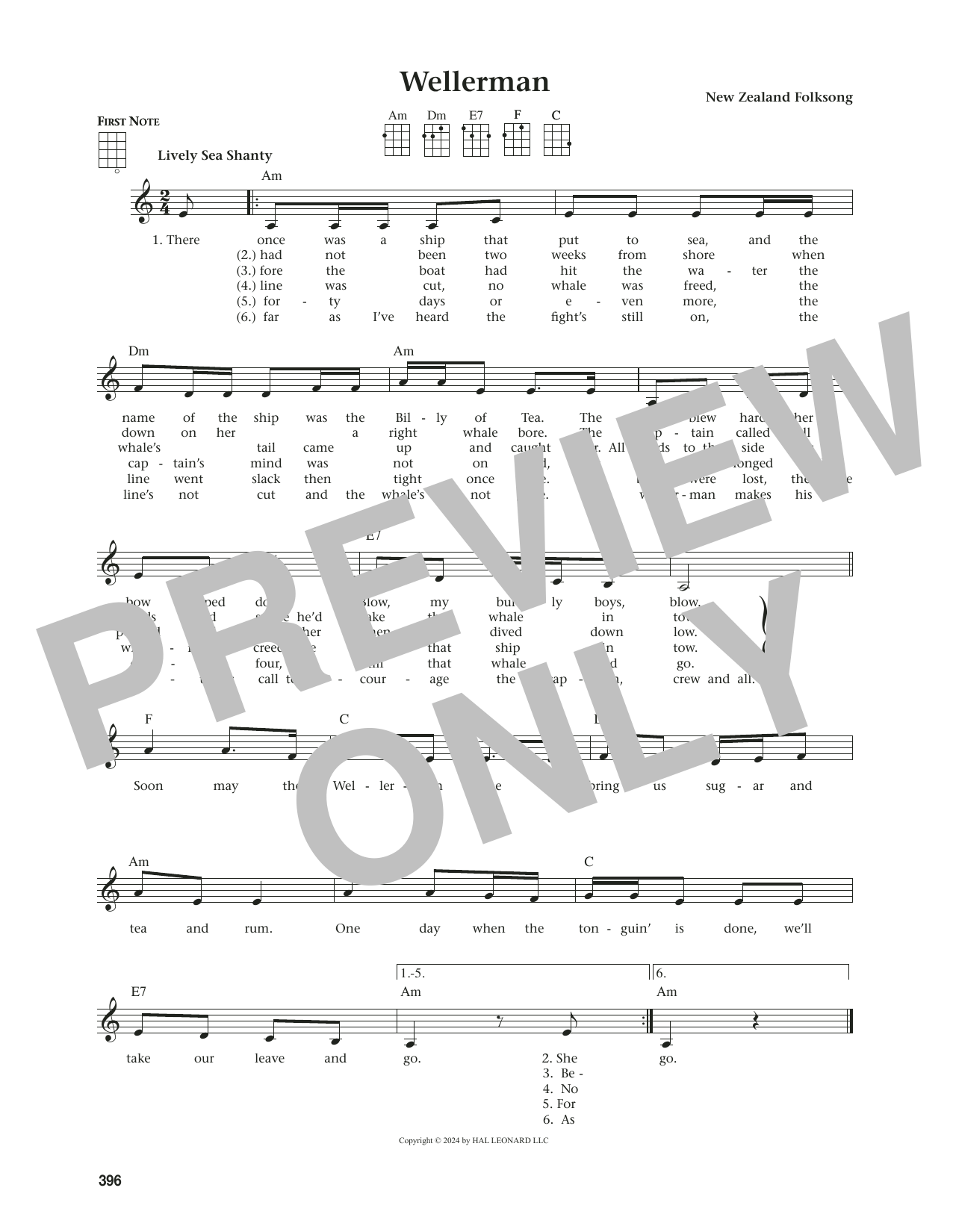 New Zealand Folksong Wellerman (from The Daily Ukulele) (arr. Jim Beloff) sheet music notes and chords arranged for Ukulele