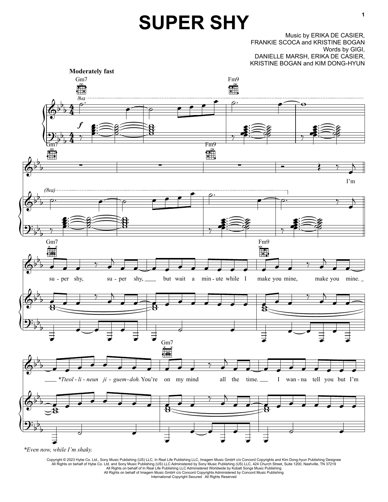 Newjeans Super Shy sheet music notes and chords arranged for Piano, Vocal & Guitar Chords (Right-Hand Melody)