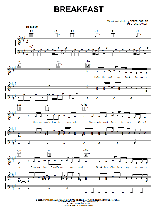 Newsboys Breakfast sheet music notes and chords arranged for Piano, Vocal & Guitar Chords (Right-Hand Melody)
