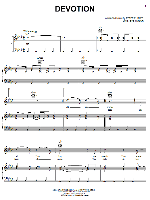 Newsboys Devotion sheet music notes and chords arranged for Piano, Vocal & Guitar Chords (Right-Hand Melody)
