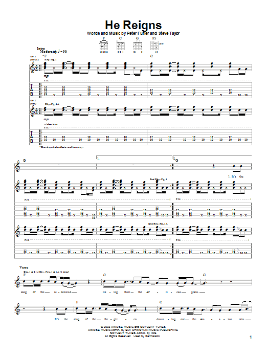 Newsboys He Reigns sheet music notes and chords arranged for Guitar Chords/Lyrics