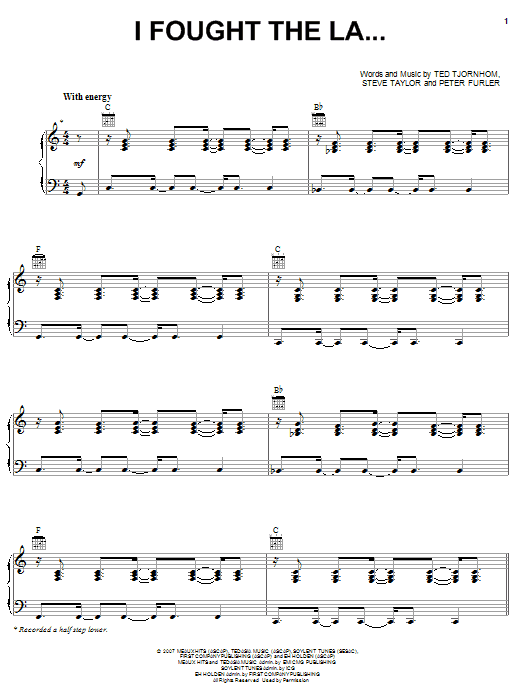 Newsboys I Fought The La... sheet music notes and chords arranged for Piano, Vocal & Guitar Chords (Right-Hand Melody)