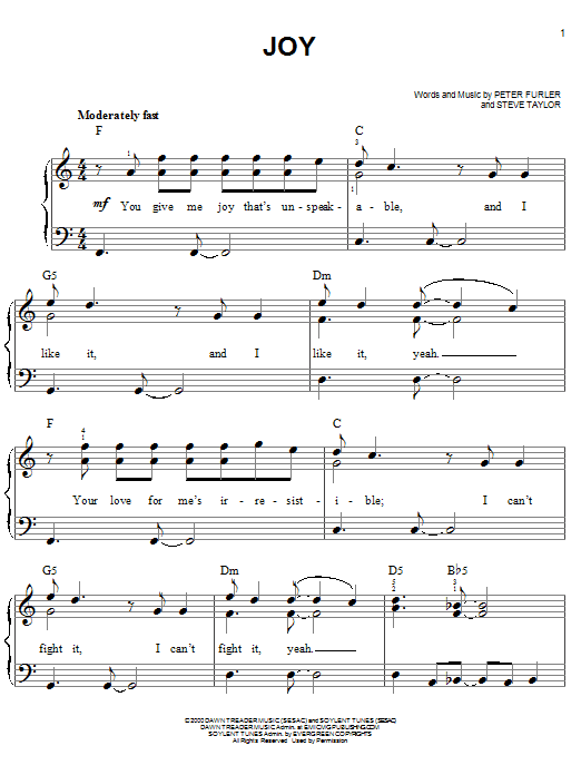 Newsboys Joy sheet music notes and chords arranged for Easy Piano