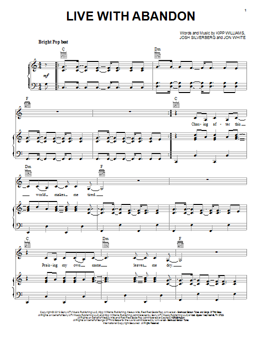 Newsboys Live With Abandon sheet music notes and chords arranged for Piano, Vocal & Guitar Chords (Right-Hand Melody)