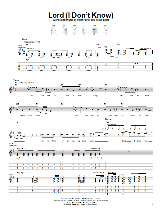Newsboys Lord (I Don't Know) sheet music notes and chords arranged for Guitar Tab