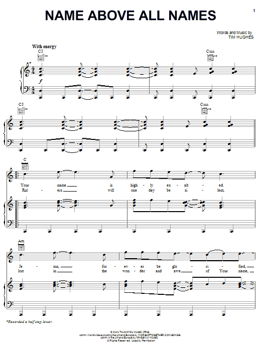 Newsboys Name Above All Names sheet music notes and chords arranged for Piano, Vocal & Guitar Chords (Right-Hand Melody)