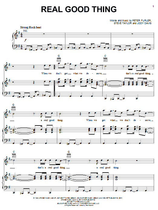 Newsboys Real Good Thing sheet music notes and chords arranged for Piano, Vocal & Guitar Chords (Right-Hand Melody)