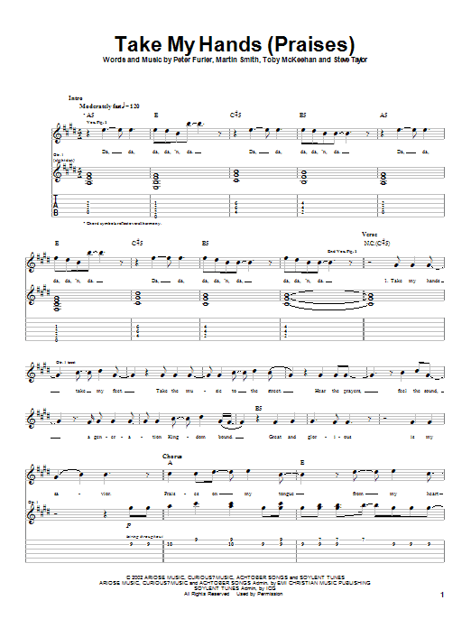 Newsboys Take My Hands (Praises) sheet music notes and chords arranged for Guitar Tab