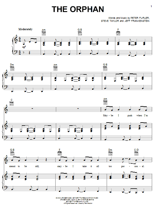 Newsboys The Orphan sheet music notes and chords arranged for Piano, Vocal & Guitar Chords (Right-Hand Melody)