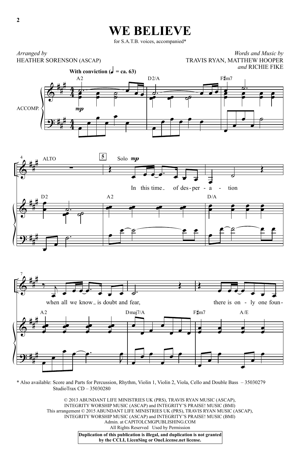 Newsboys We Believe (arr. Heather Sorenson) sheet music notes and chords arranged for SAB Choir